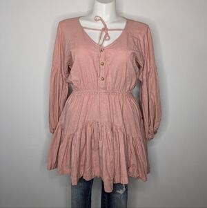 Bali Elf Alessandra blush pink puff sleeve 100% linen mini dress XL